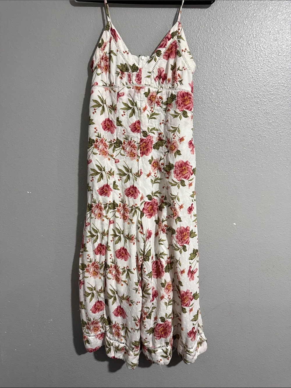 American Eagle Outfitters White with Pink Floral Print wide leg romper